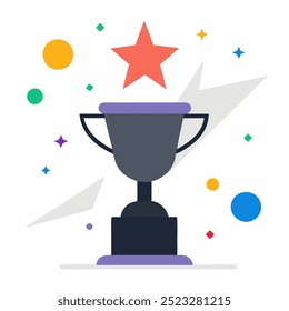 A simple, colorful illustration of a trophy with a star on top, perfect for celebrating success, achievements, or awards. This graphic is ideal for presentations, websites, or social media posts.
