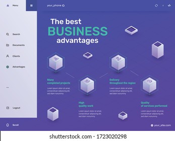 Simple colorful infographics design template. Circular element with 4 pictograms and text box. Four advantages for your business. Vector illustration for presentation, website, banner and for printing