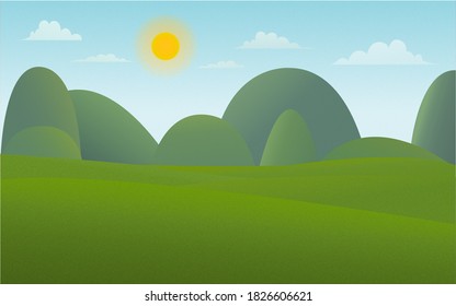 Ilustración paisajística simple y colorida con gradientes granulados