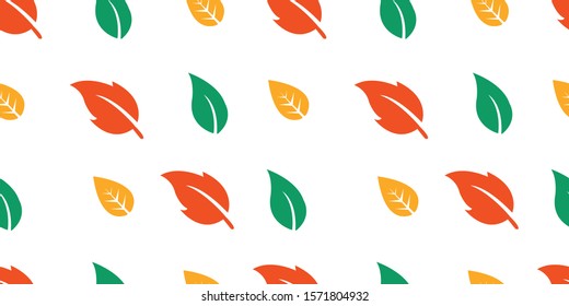 Simple colorful leaves pattern for background and texture design application. Green, red, yellow, or orange leaf for fabric, blanket or wall texture. Spring and autumn leaves.