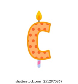 simple colorful letter c birthday candle flat vector illustration isolated on white background