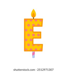 simple colorful letter e birthday candle flat vector illustration isolated on white background