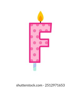 simple colorful letter f birthday candle flat vector illustration isolated on white background