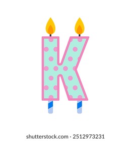 simple colorful letter k birthday candle flat vector illustration isolated on white background