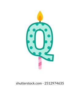 simple colorful letter q birthday candle flat vector illustration isolated on white background