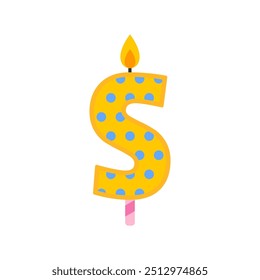 simple colorful letter s birthday candle flat vector illustration isolated on white background