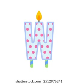 simple colorful letter w birthday candle flat vector illustration isolated on white background