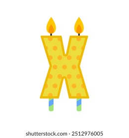 simple colorful letter x birthday candle flat vector illustration isolated on white background