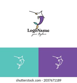 Simple and colorful line art outline logo , Animal logo icon vector template Shark Fish Logo