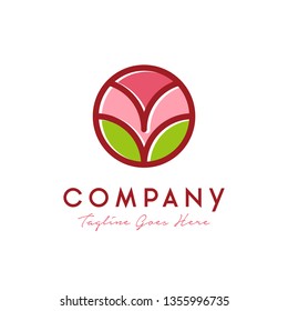 simple colorful line art shape with circle flower concept logo design vector inspiration. business, eco company, garden park, beauty industry symbol icon 
