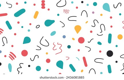 Simple Colorful Line Pattern, Simple Lines, Dots and Question Marks on a White Background, Simple Shapes in a Cute Style in the Style of Flat Design With Colorful Elements