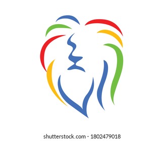 Simple Colorful Lion Head Front View Symbol with Silhouette Style