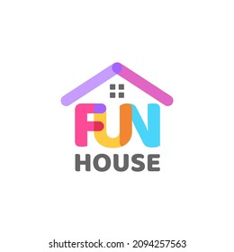 Sencillo con logotipo colorido, casa divertida, concepto de diseño de logotipo para la industria lúdica, 
