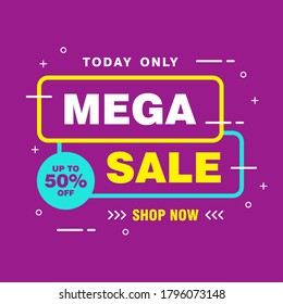 Simple Colorful Mega Sale Banner with Outlined Shape Design, Discount Offer Banner Template Vector for Advertising, Social Media, Web Banner