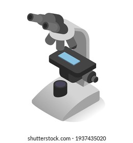 Simple colorful microscope vector flat illustration. Science equipment for searching microbiology biology chemistry at laboratory or educational institution isolated on white. Gray lab instrument