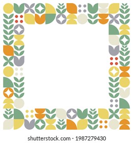 Simple colorful minimalist geometric abstract nature artwork poster. Circle, leaf, semicircle and flower vector pattern design in Scandinavian style. Good for wallpapers, backgrounds, web and banners.