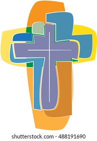 Simple colorful modern abstract cross - logo element for medals, or Churches, communities, organizations, charity or events.