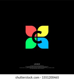simple colorful modern flower C logo letter technology design concept isolated on black background. vector illustration.