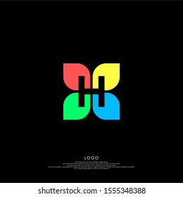 simple colorful modern flower H logo letter technology design concept isolated on black background. vector illustration.