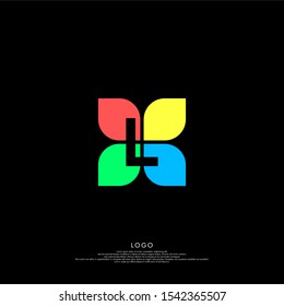 simple colorful modern flower L logo letter technology design concept isolated on black background. vector illustration.