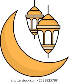 simple colorful moon and lantern icon illustration design