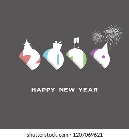 Simple Colorful New Year Card, Cover or Background Design Template - 2019