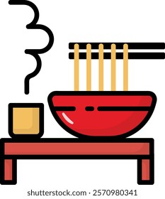 simple colorful noodle and tea icon illustration design