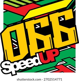 Simple colorful number 066 vector, SPEED UP text, abstract lines background.