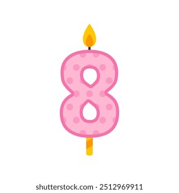 simple colorful number eight birthday candle flat vector illustration isolated on white background
