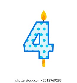simple colorful number four birthday candle flat vector illustration isolated on white background