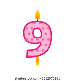 simple colorful number nine birthday candle flat vector illustration isolated on white background