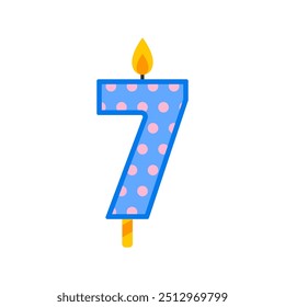 simple colorful number seven birthday candle flat vector illustration isolated on white background