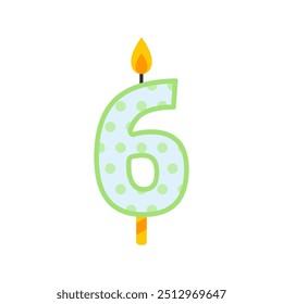 simple colorful number six birthday candle flat vector illustration isolated on white background