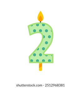 simple colorful number two birthday candle flat vector illustration isolated on white background