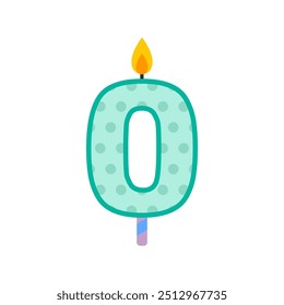 simple colorful number zero birthday candle flat vector illustration isolated on white background