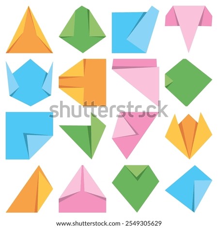 Simple colorful origami paper vector illustration, colorful origami paper folding vector illustration in flat style isolated on a white background