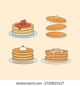 Simple Colorful Pancake Vector Illustration Bundle for Food Menu and Cafe Design