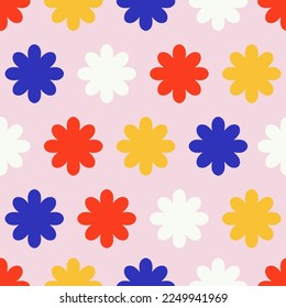 Patrón sencillo y colorido con flores geométricas. Resumen de textura floral sin fisuras.