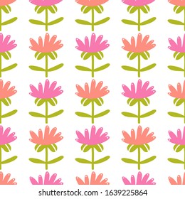 Simple colorful pattern with repeating flowers. Endless background for textile, paper design