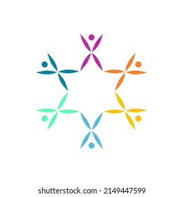 SIMPLE COLORFUL PEOPLE TOGETHER SIGN, SYMBOL, ART, LOGO ISOLATED ON WHITE