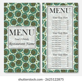 Simple colorful restaurant template. Cafe identity. Vintage creative food card with fresh food elements