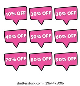 Simple colorful sale stickers template, 10 off, 20, 30%, 40, 50, 60, 70, 80, percent sale label symbols, discount promotion flat icon - vector