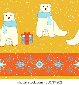 Simple colorful seamless Pattern for printing onto fabric. Holiday wallpaper. Vector Illustration of a cute Polar bears. Christmas background.

