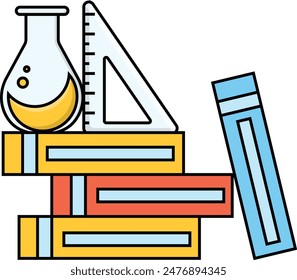 simple colorful stack of books and ruler back to school icon