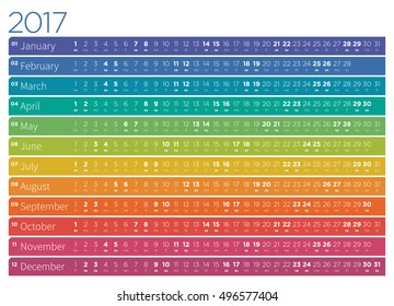 Simple colorful striped calendar for 2017