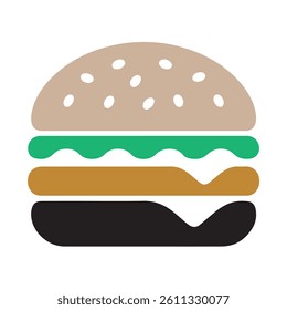 Simple, colorful, and stylized flat illustration of a burger.