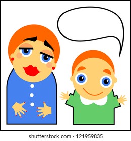 simple colorful symbols of family mom and son