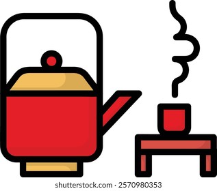 simple colorful tea on table icon illustration design