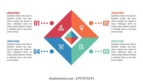 Simple and colorful timeline infographics options banner. Four options infographic. Four items infographic. 4 steps infographic. Timeline infographic