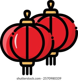simple colorful two hanging lantern icon illustration design